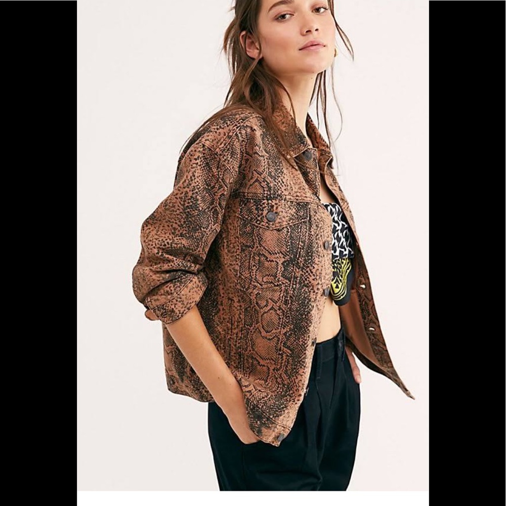 Free People NEW Snake Trucker Jean Jacket